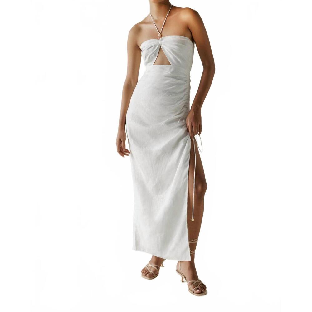 NEW SUMMER AWAY carmen maxi dress in white linen